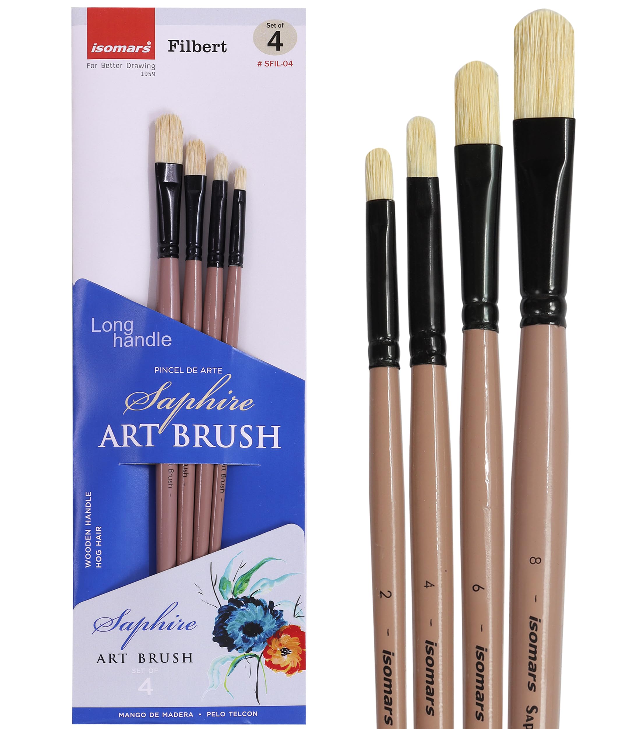 Isomars Saphire Long Handle Filbert Paint Brush Set of 4 – Professional Hog Hair Brushes for Acrylic, Oil & Canvas Painting – Smooth Blending, Soft Edges & Controlled Strokes-image-33