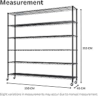 Vista 3 de Estantería de grado industrial de 6 niveles con ruedas, estante de almacenamiento de acero negro ajustable resistente sin herramientas, ruedas