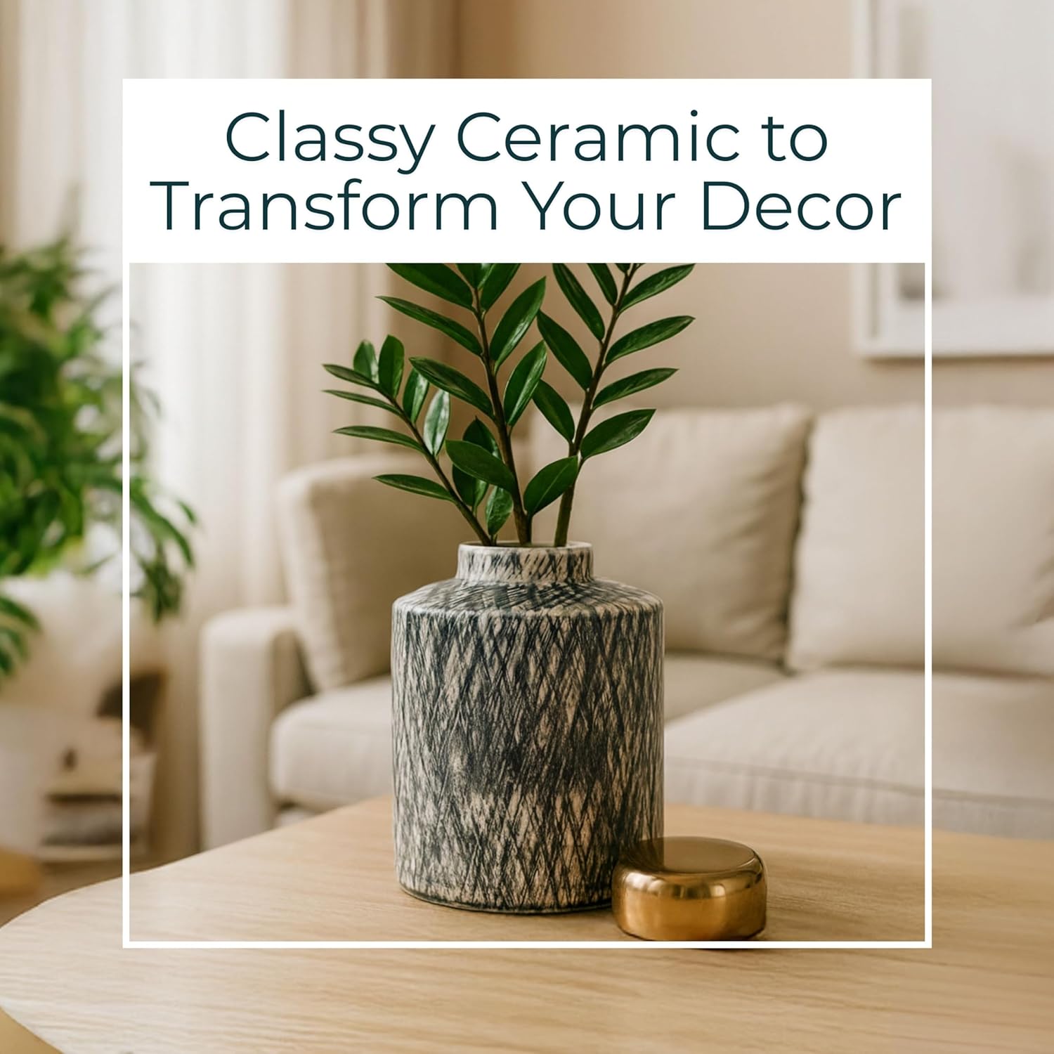 Modern Ceramic Ginger Jar Vase for Living Room Decor - Flower Vase for Home Display, Bedroom, and Dining Room - Decorative Accent with Lid for House, Office, and Tabletop - 10", Black & Gold