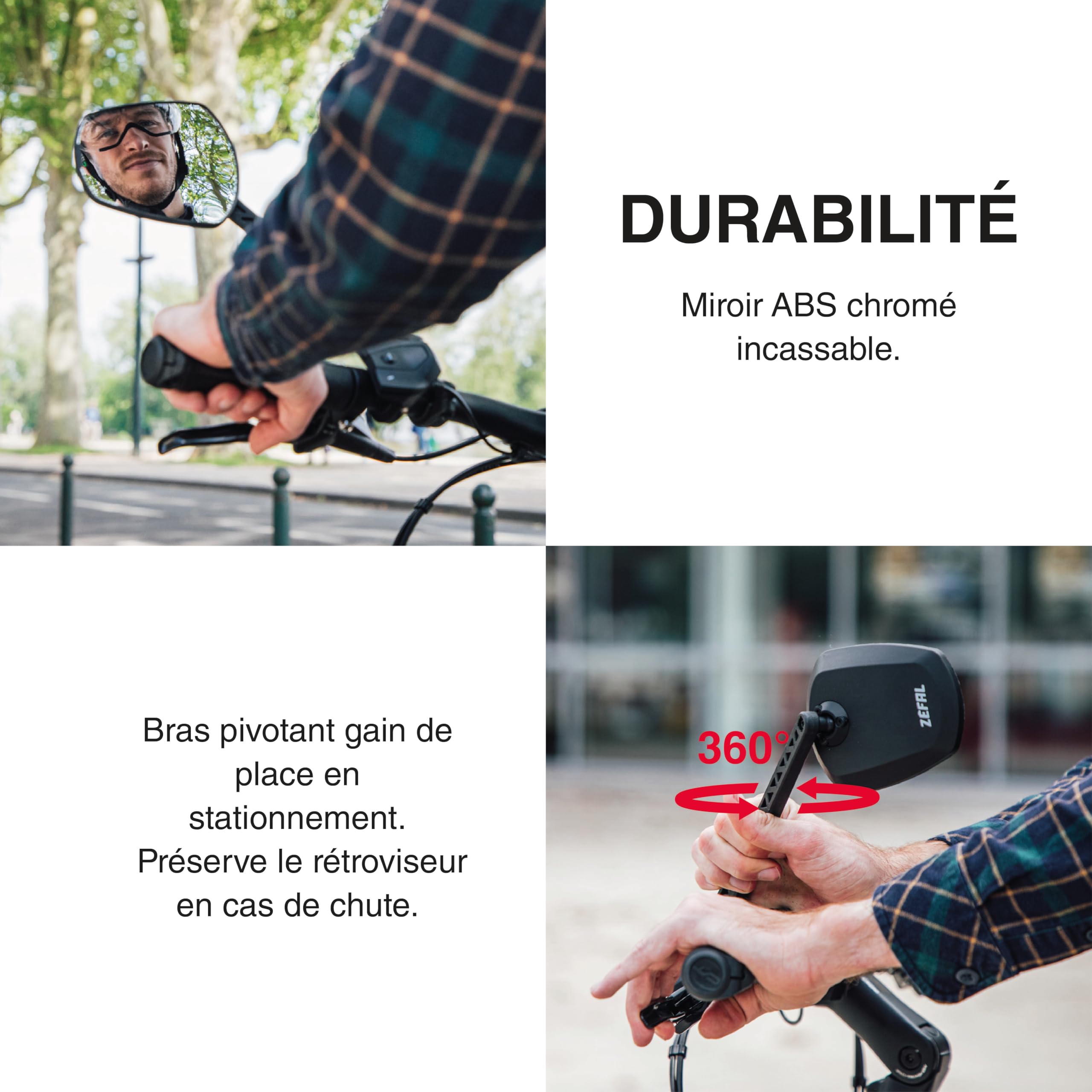 ZEFAL Espion E80 Gauche - Retroviseur Velo Electrique - Accessoire Velo Electrique Pour Améliorer la Visibilité - Montage Guidon - 146 g - 80 cm2 - Fabriqué en France, Noir