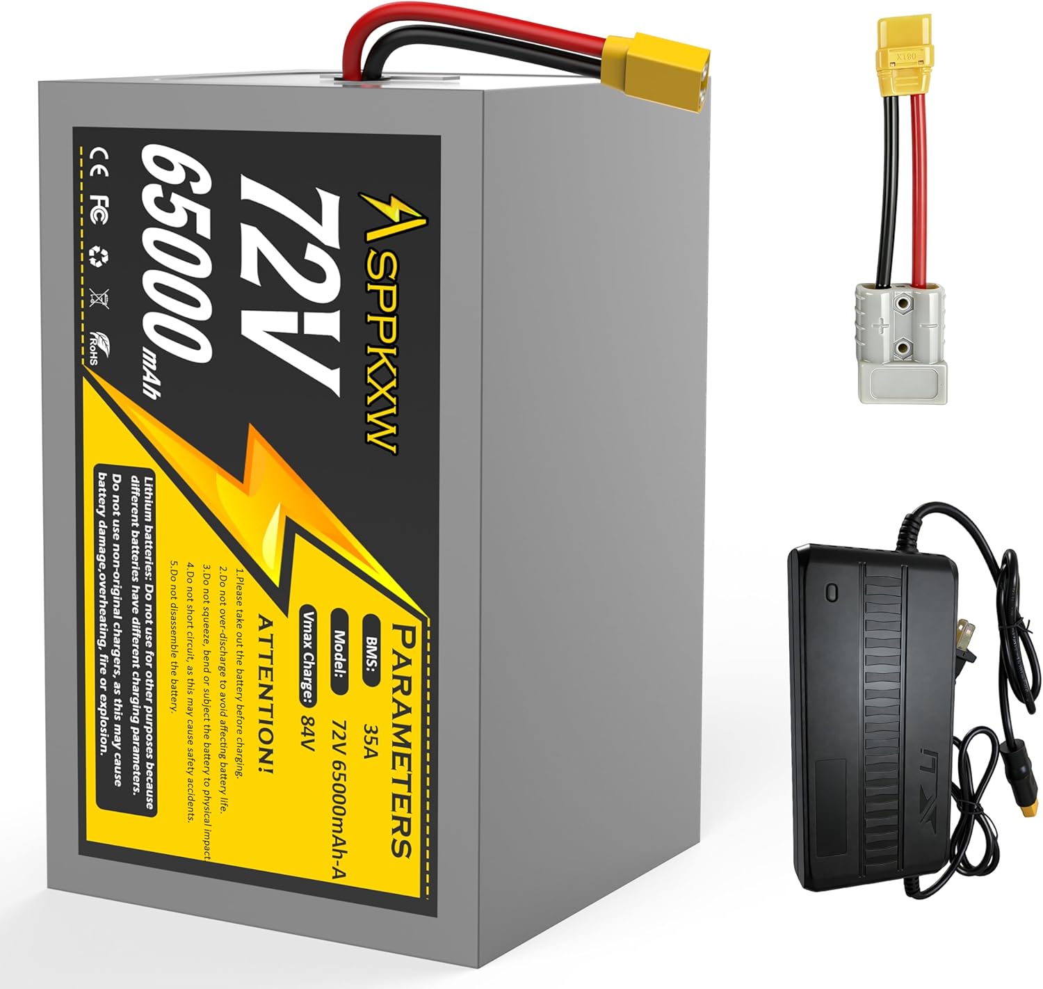 72V Battery LiFePO4 Pack for E-Bike, Scooter & Motorcycle – 35A BMS, Anderson Connector, Compatible with 250W-3500W Motors for Extended Range