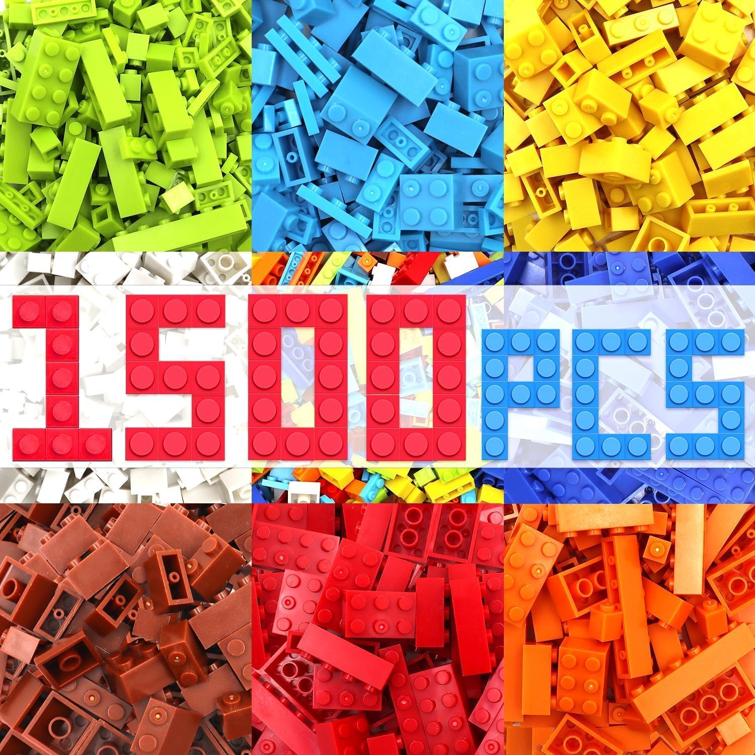 1500 Pieces Classic Building Bricks in 8 Popular Colors and 12 Mixed Shapes, Creative Small Building Blocks Set Learning Educational Toy Gift for Kids, Compatible with All Major Brands