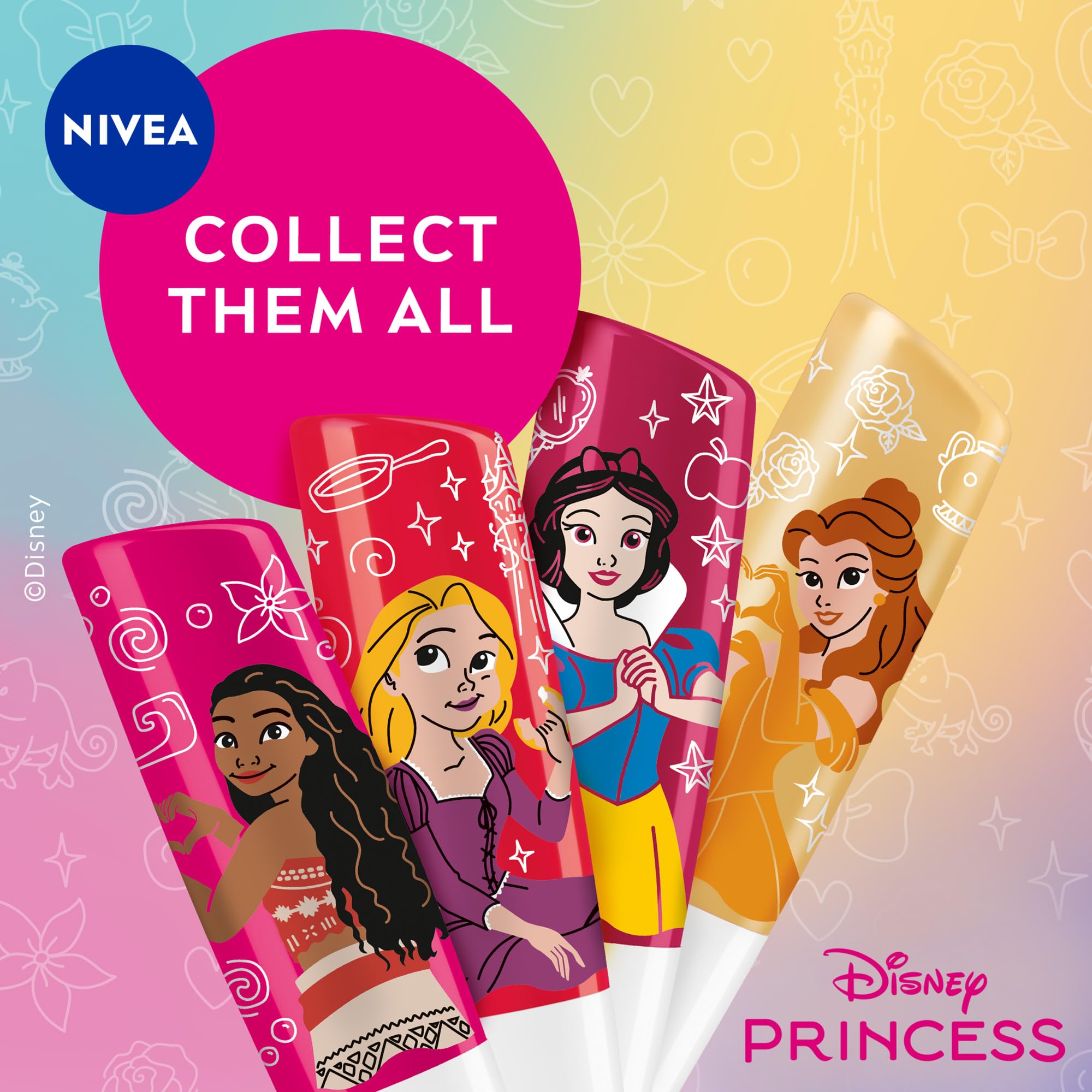 Labello Disney Princess Vanilla Cupcake Caring Lip Balm 4.8g – Soft Vanilla Scented Moisturising Lip Care & Lasting Hydration for Dry Lips, Kids & Teens, Collectible Disney Princess Edition