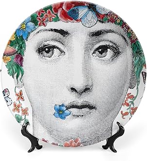 Lina Cavalieri Plate, Fornase Decorative Plate Face Makeup Plate Wall Hanging Decoration,Including Bracket and Special Spring Hook,Style-3,6inch