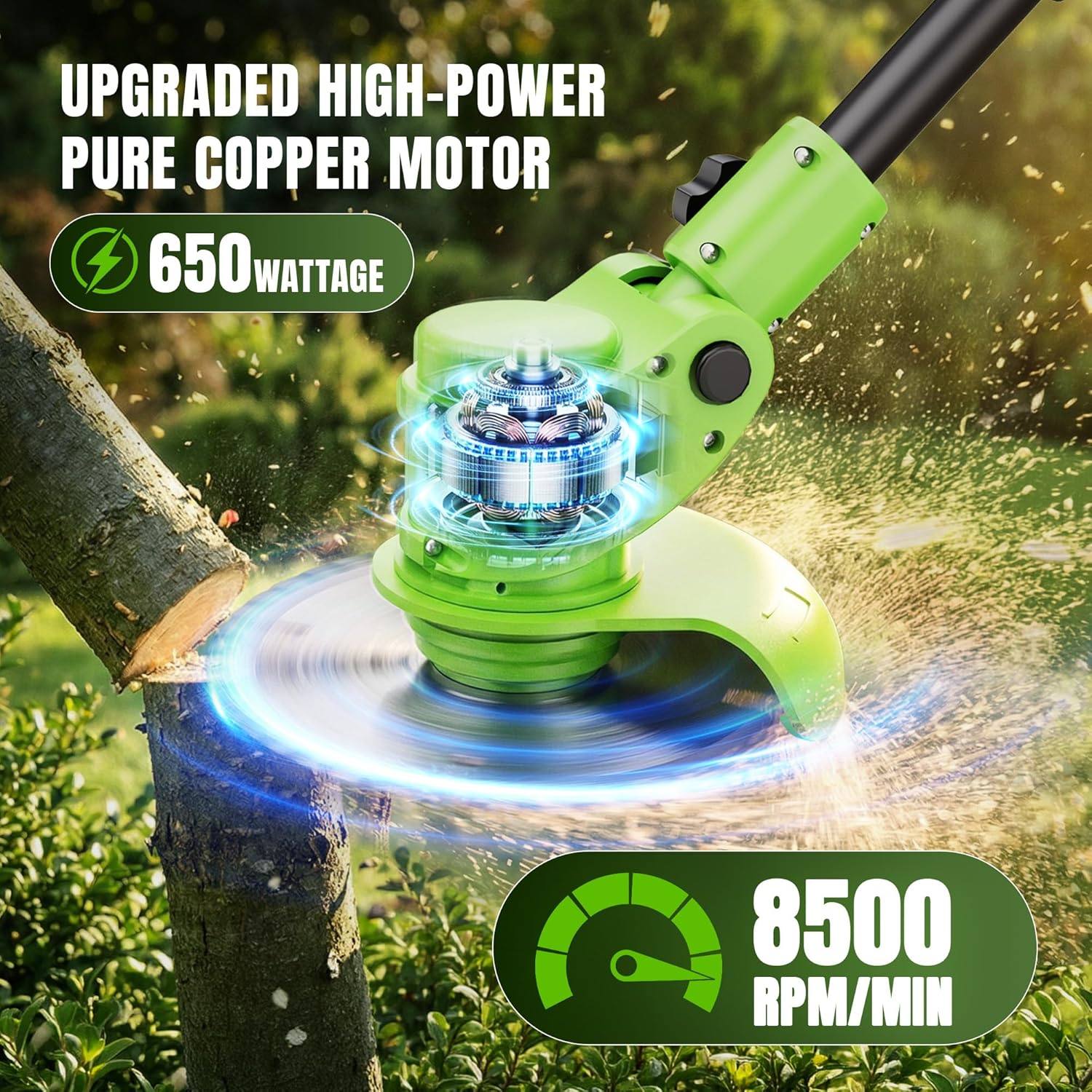 Cordless Weed Wacker with Wheels, 4-in-1 Battery Powered Stringless Weed Eater, Brushless Grass Trimmer with 2 Batteries, 3 Blade Types, Adjustable Head, Lightweight Lawn Edger Brush Cutter Lawn Tool
