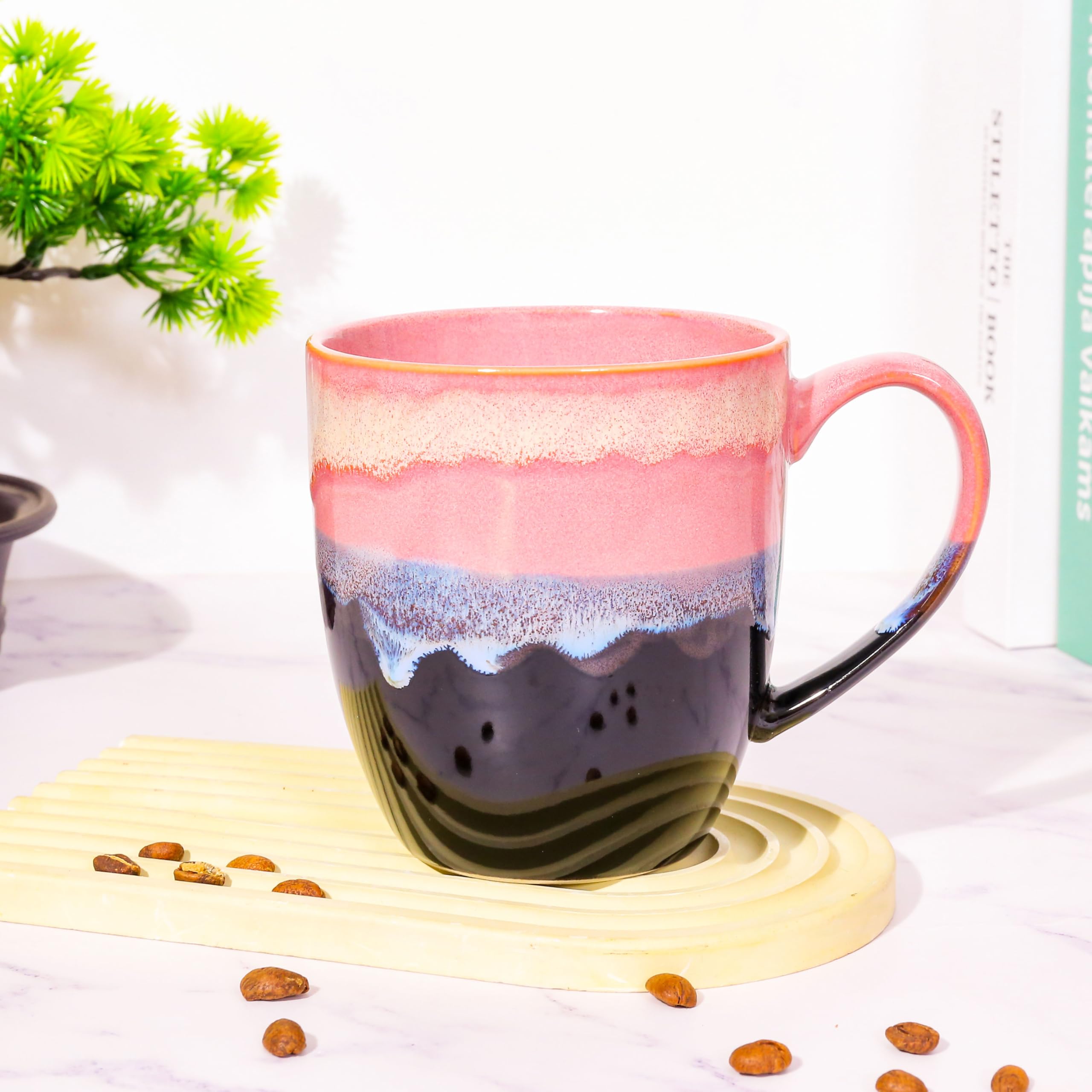 500 ml einzigartige Kaffeetasse aus Keramik, handgefertigte große Teetasse mit Ofenwechselglasur für Büro und Zuhause, Kaffeetassen für Tee, heiße Schokolade und mehr (Rosa) Küche, Haushalt & Wohnen