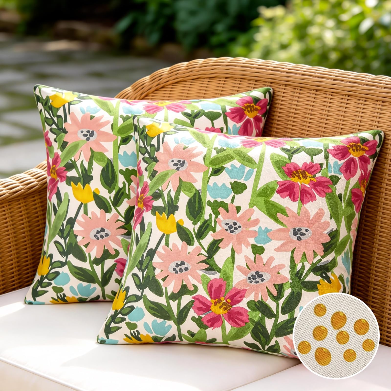 Outdoor Chair Cushion Waterproof 45 x 45 cm Multicolored Floral Decorative Spring Garden Cushions Covers Patio Furniture Pillowcases for Couch Indoor Sofa Bench Farmhouse Home Decor Pack of 2 โ image 1