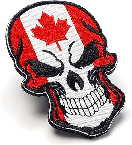 Miniatura 4 de Parche de calavera - Parche de calavera con bandera de Canadá - Parche de velcro - Parche bordado - Parche para mochilas, gorras, chaquetas, ropa -