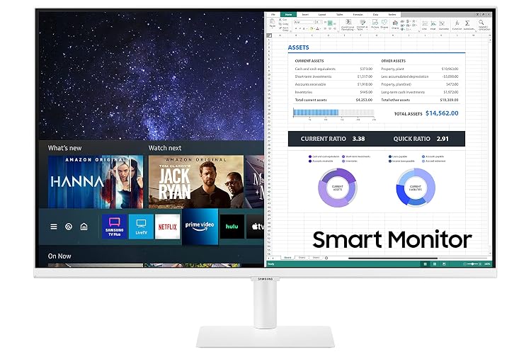 SAMSUNG 27" M50B Series FHD Smart Monitor w/Streaming TV, 4ms, 60Hz, HDMI, HDR10, Watch Netflix, YouTube and More, Slimfit Camera, IoT Hub, Mobile Connectivity, 2022, LS27BM501ENXZA, White