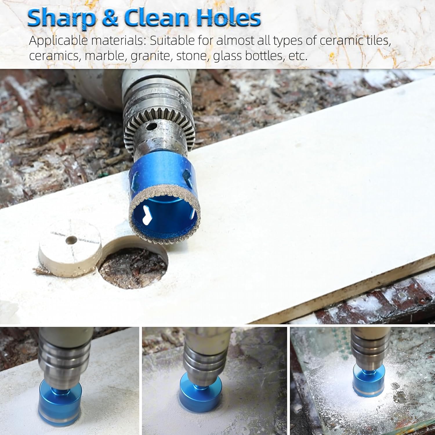 2Pcs 1-1/4 Inch Diamond Hole Saw Bits with Pilot Drill Bit, 1-1/4" Serrated Brazing Tile Hole Saw Diamond Tipped Drill Bits for Porcelain Tile Ceramic Stone Granite Marble Glass Bottles