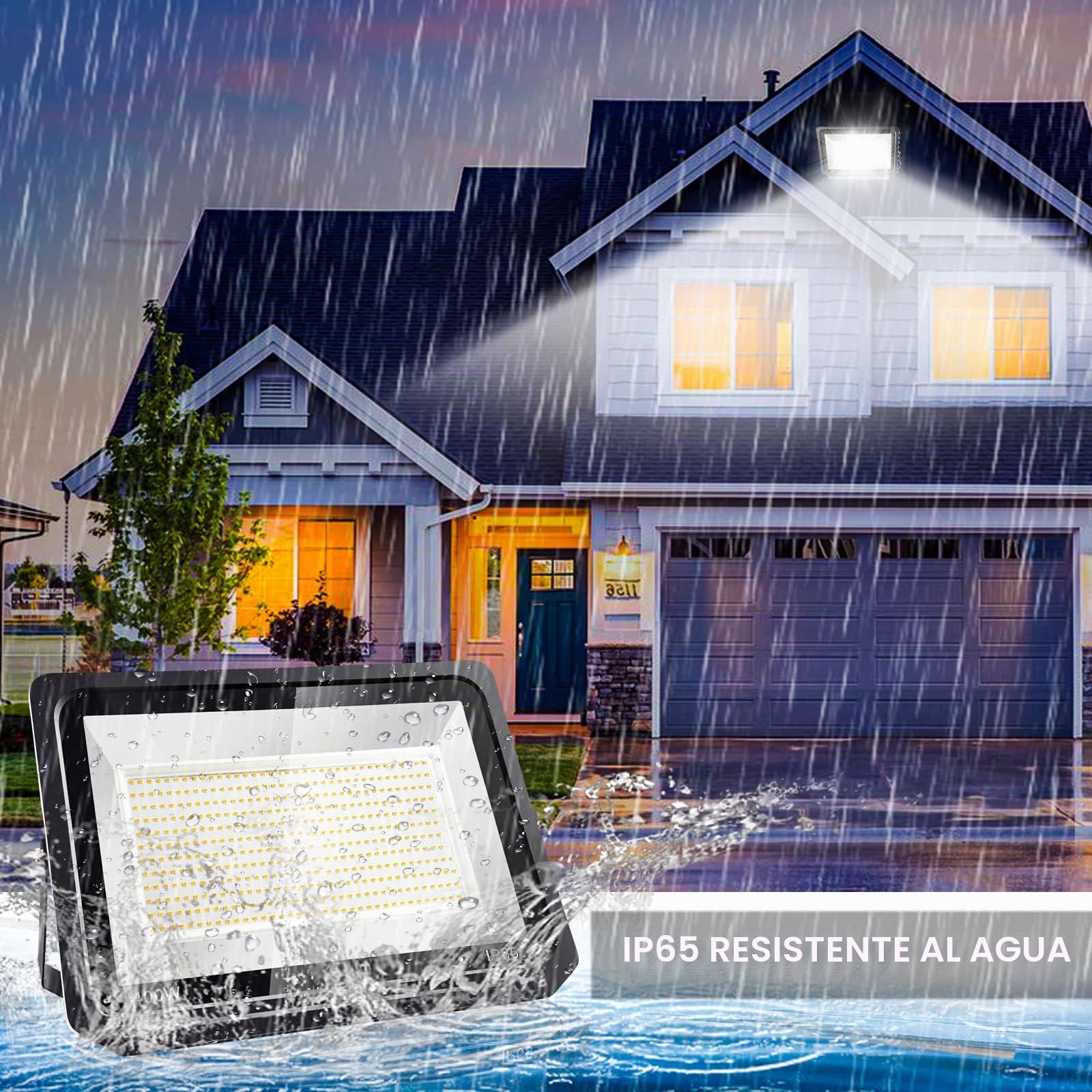 500W Focos LED Exterior 3000K Blanco Cálido 1 Pcs | 50000LM IP65 Impermeable, Foco Exterior Seguridad con Alta Luminosidad para Jardín, Patio, Garaje, Terraza