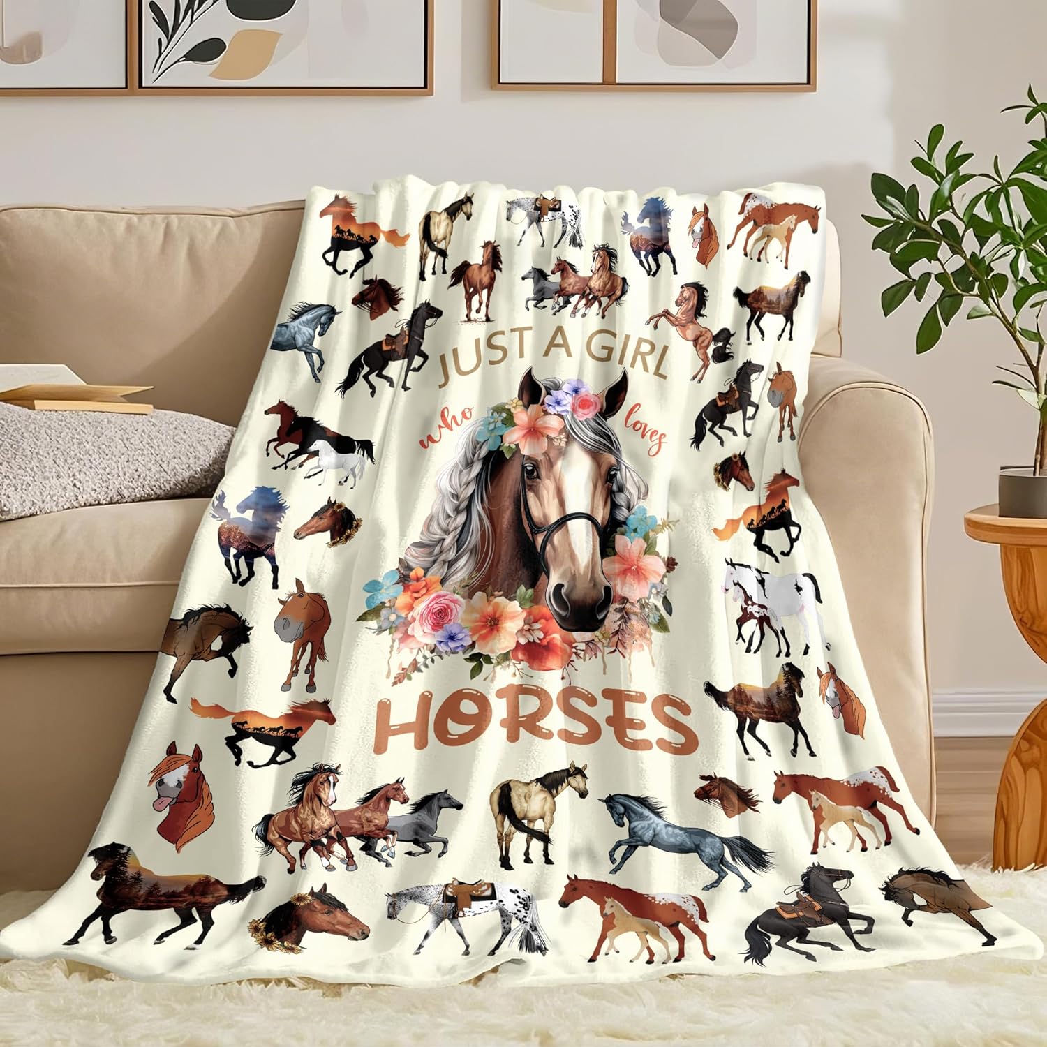 Horse Blanket Gifts for Girls Women Animal Horse Stuff Lovers Horses Throw Blanket Bedroom Decor 80"x60"