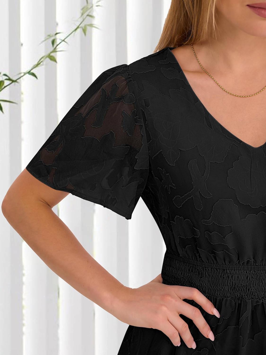 Caracilia Womens 2026 Spring Wedding Guest Maxi Dress Summer Boho Floral Short Sleeve V Neck Beach Vacation Tea Party Dresses - Image 6