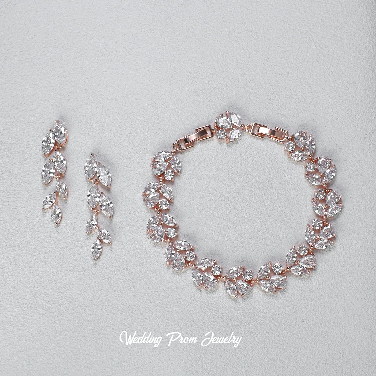 UDYLGOON Leaf Dangle Earrings & Bracelet Set, Elegant Bridal Jewelry Set for Wedding, Prom, Party, Bridesmaid Gift - Image 5