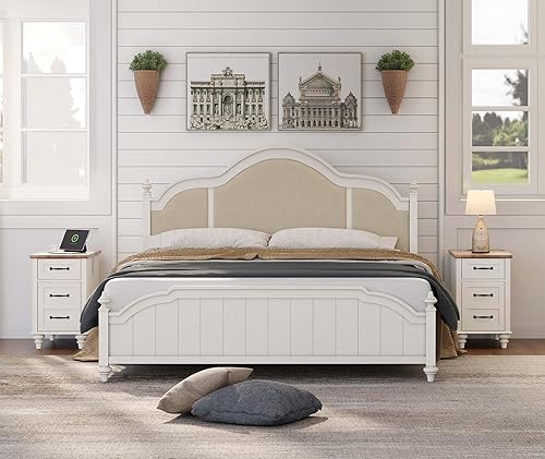 Miniatura 8 de WAMPAT Mesita de noche de mediados de siglo con estación de carga, mesa auxiliar estrecha con cajón y gabinete, mesa auxiliar de madera con esquinas