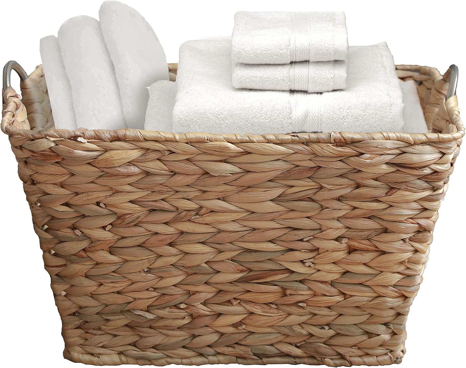 Vintiquewise Water Hyacinth Wicker Large Square Storage Laundry Basket with Handles