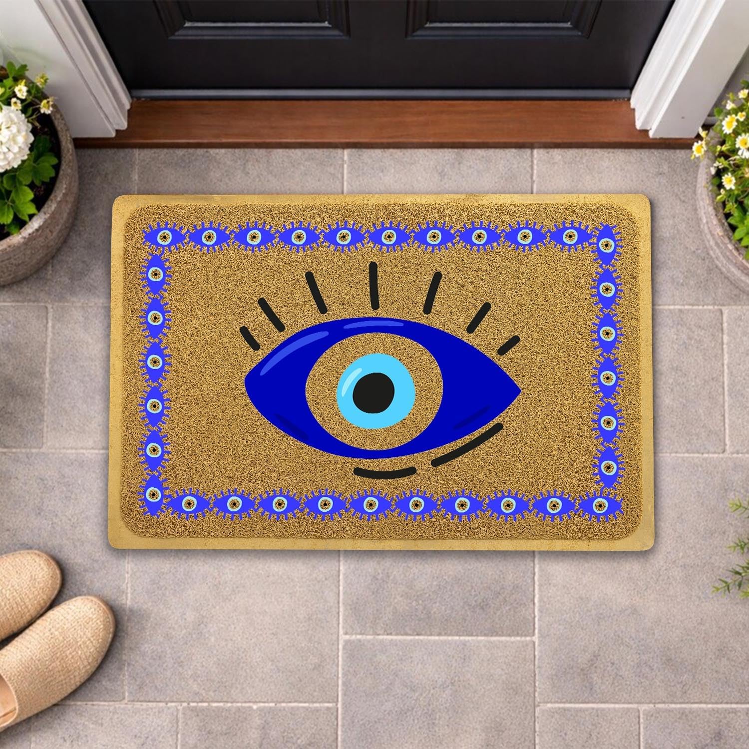 Funny Doormat for Entrance Way Indoor/Outdoor Front Door/Patio Anti-Slip & Heavy Weather Resistant Rugs House Warming Novelty Gift Mat 36"x24" (Evil Eye Greek Protection Symbol)