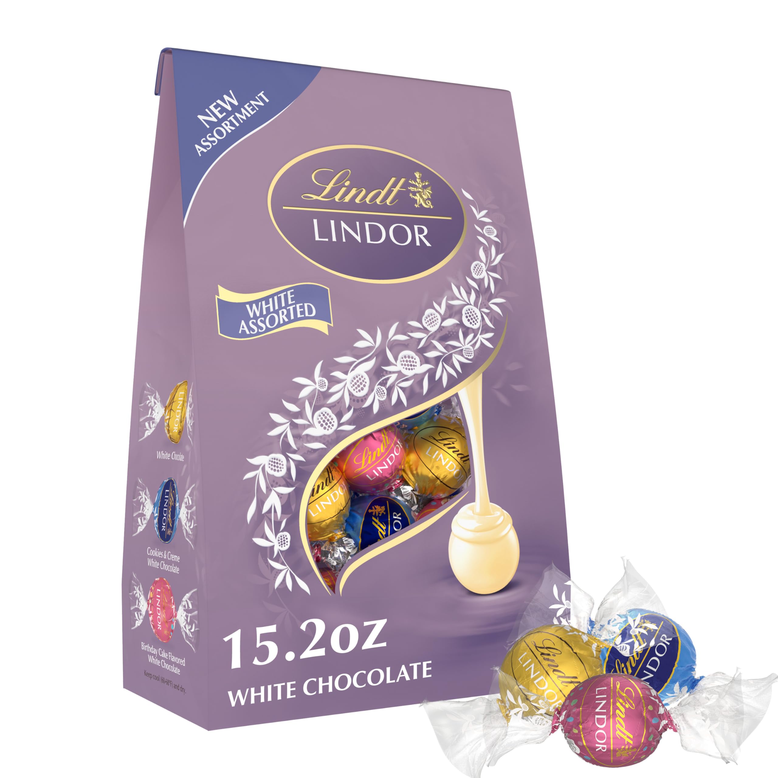 LindtLINDOR White Chocolate Assorted Chocolate Candy Truffles, 15.2 oz. Bag