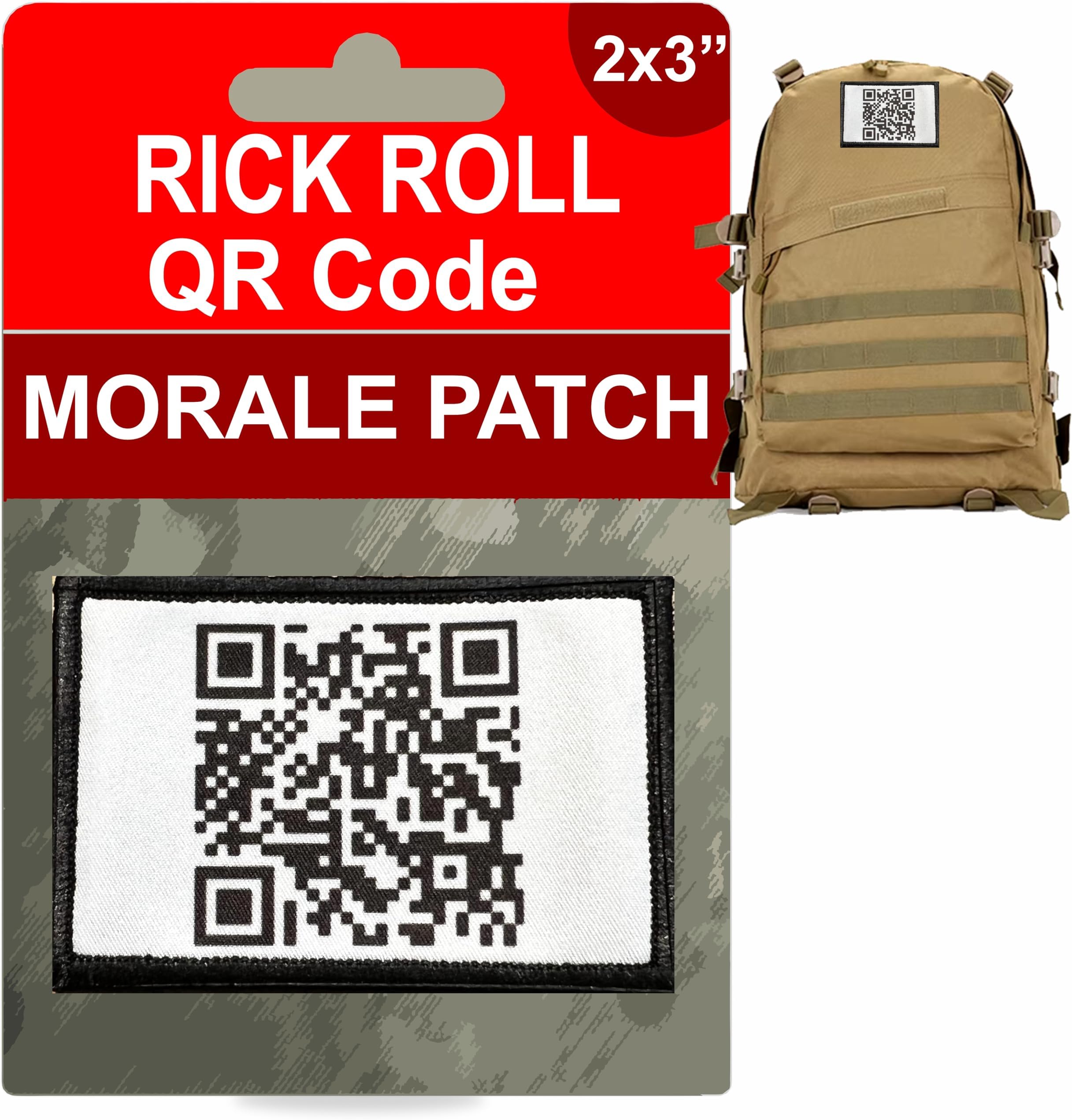 RedheadedTshirts - Rick Roll QR Code Funny Morale Patch | Pop Culture, Nerdy Fun Patch for Tactical Vest, Dog Harness, Backpack, Molle Accessories, Plate Carrier & Tactical Gear