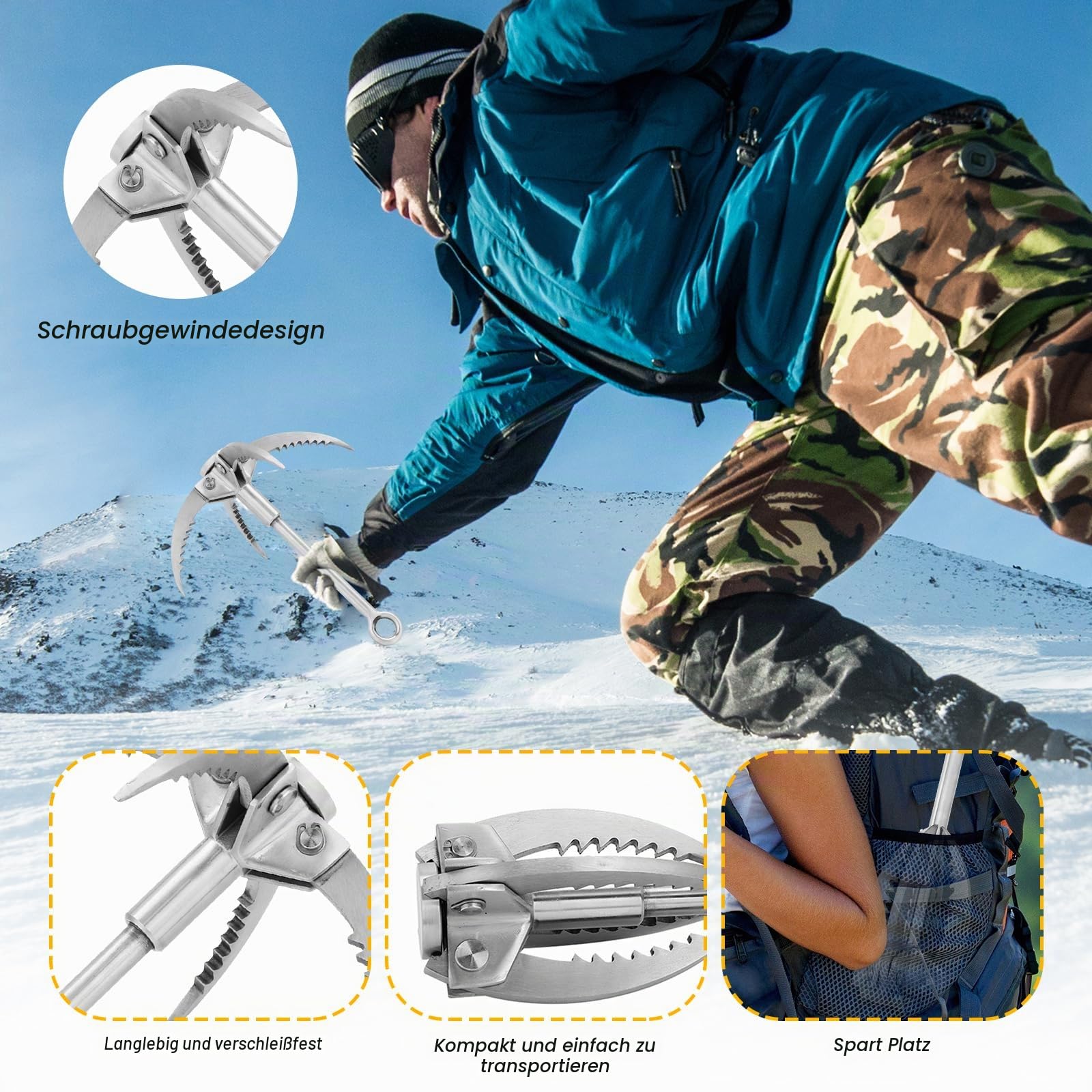 Grappling Hook, Rescue Hook Edelstahl-Klappkrallen, rutschfeste Kletterklaue, Mountaineering Hooks Kletterausrüstung Gravity Klettergriffe Outdoor Für Klettern, Abenteuer, Überleben