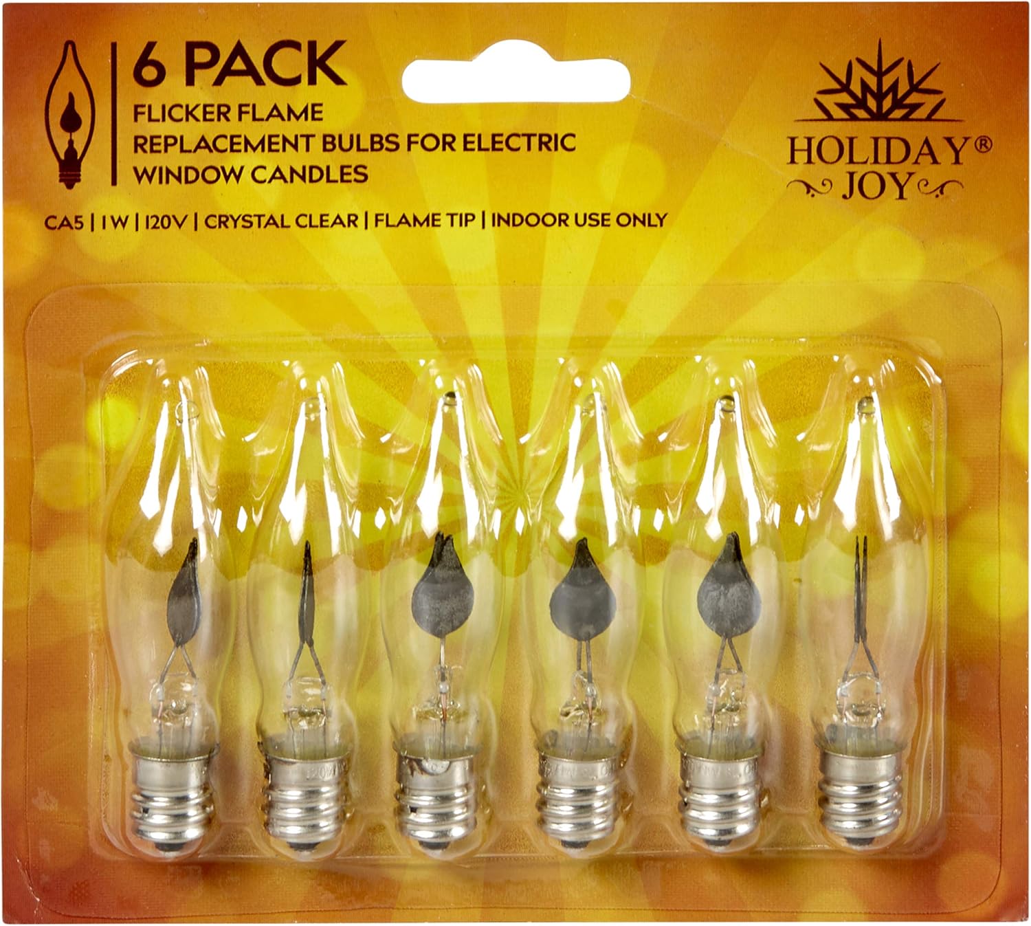 Buу 2 gеt 3 Holiday Joy - Flicker Flame Crystal Clear Flame Tip Candelabra Replacement Bulbs - Great for Electric Window Candle Lamps - CA5 - E12-1 Watt - 120 Volts (6 Pack)