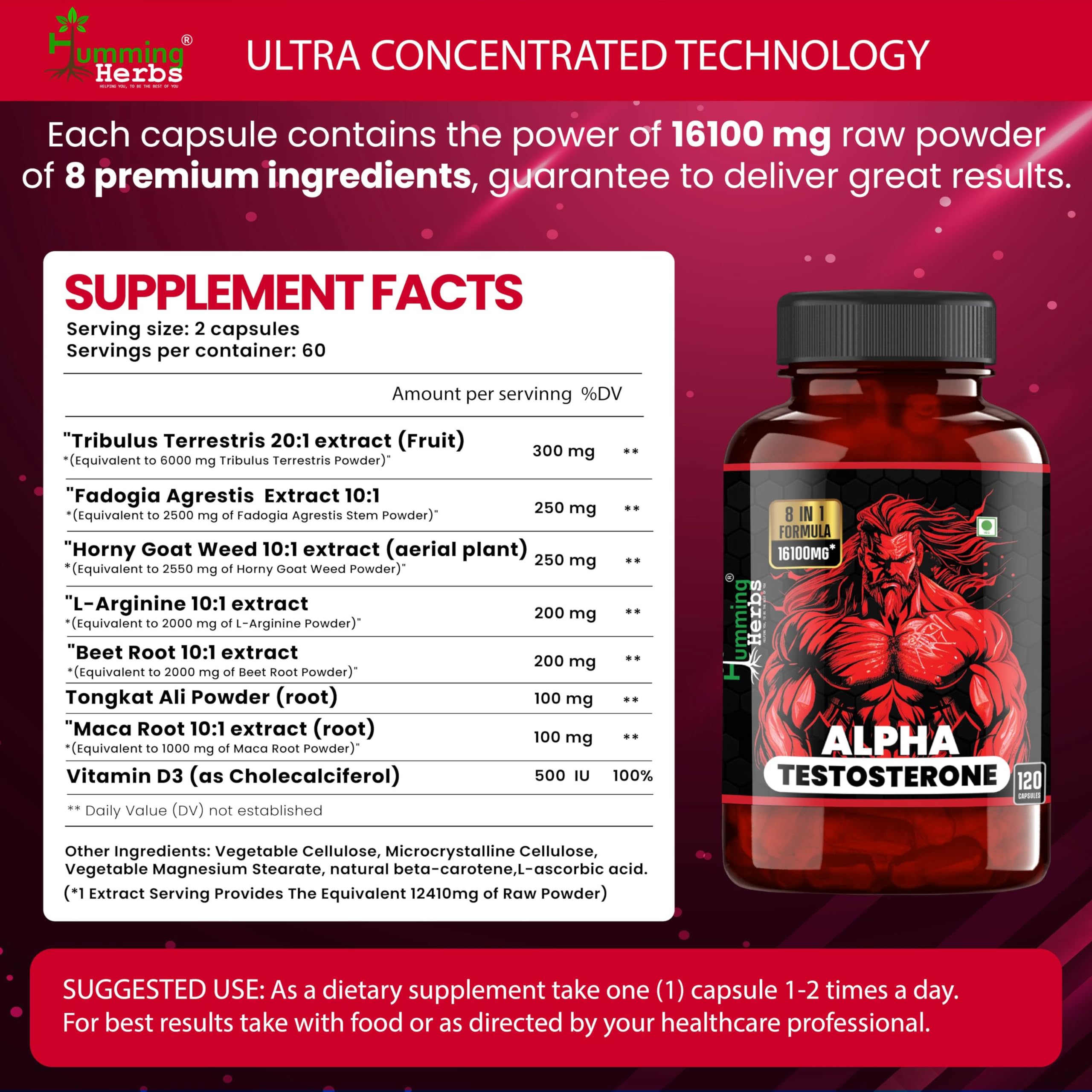 Humming Herbs Alpha Testosterone Supplement, 120 Vegan Capsules — Amazon image 2