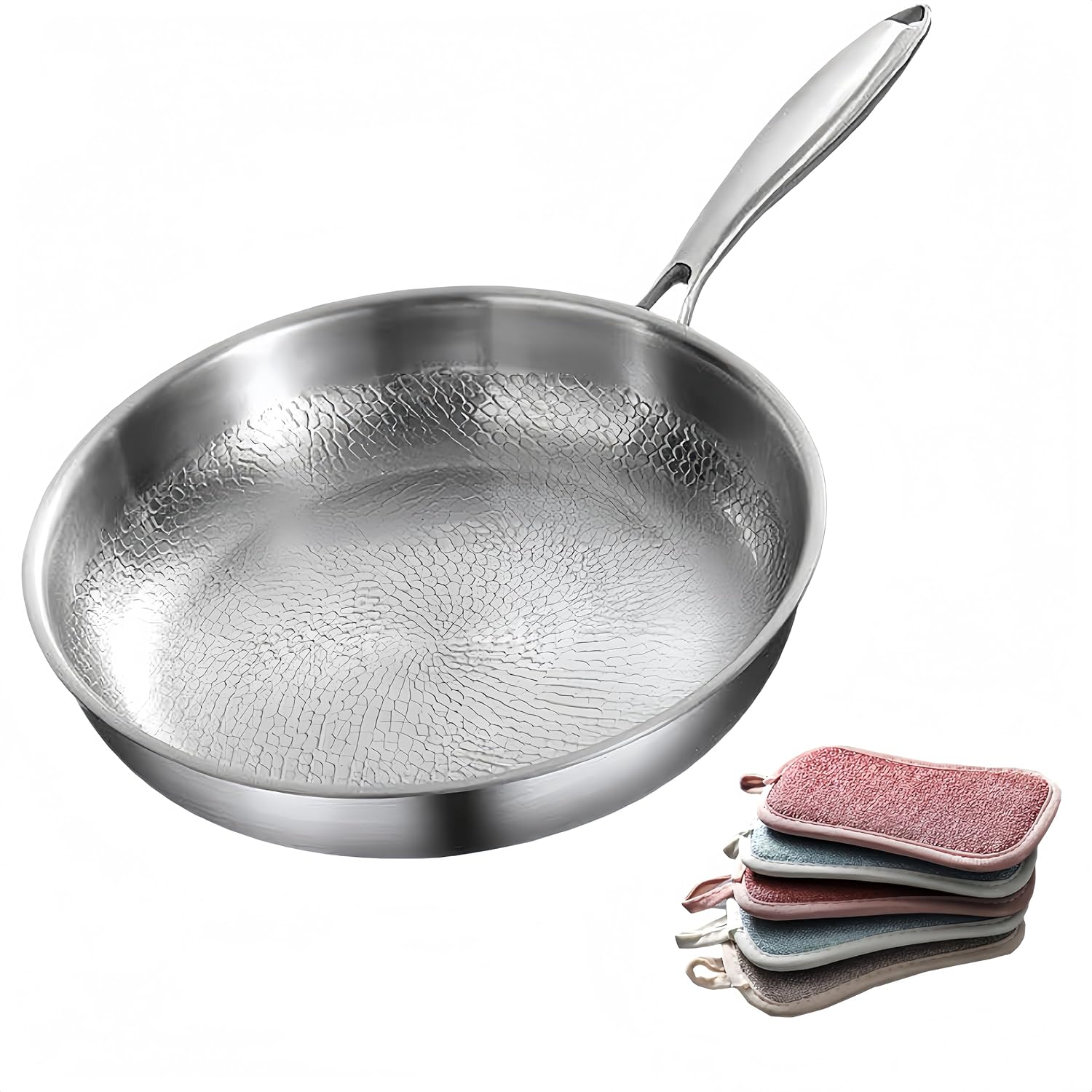 Titanium Frying Pan – Heavy Duty Uncoated & Naturally Non-Stick – Level 1 Hammered Surface for Induction & Gas Stovetops – Warp-Resistant Flat Base, Perfect for Steak (26cm)