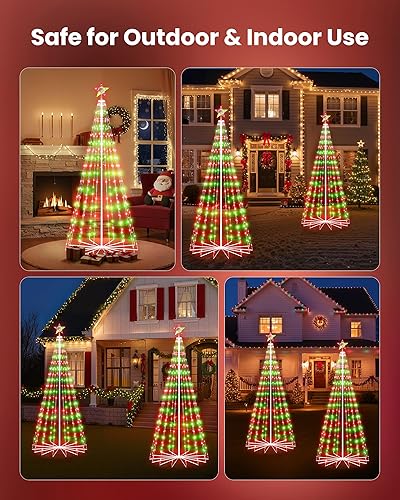 Vista 10 de Árbol de Navidad con forma de cono de Navidad, 7.5 pies con 295 luces LED, árbol de Navidad con 8 modos de temporizador, control remoto, árbol
