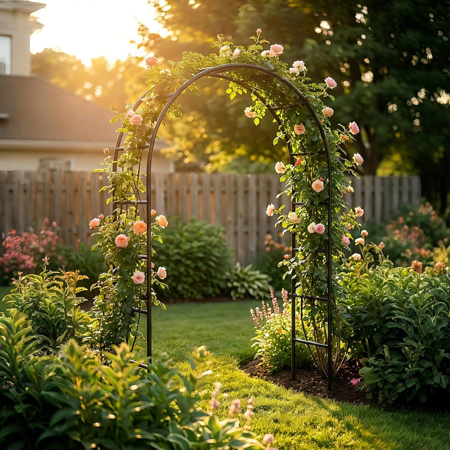 Thickened Circular Tube Garden Entrance Arch – 94.5"H x 55"W Arbor, Weather-Resistant 16mm Metal Tubes & 0.4mm Thickened Wall Construction, Black Powder-Coated Iron Trellis, Easy Installation