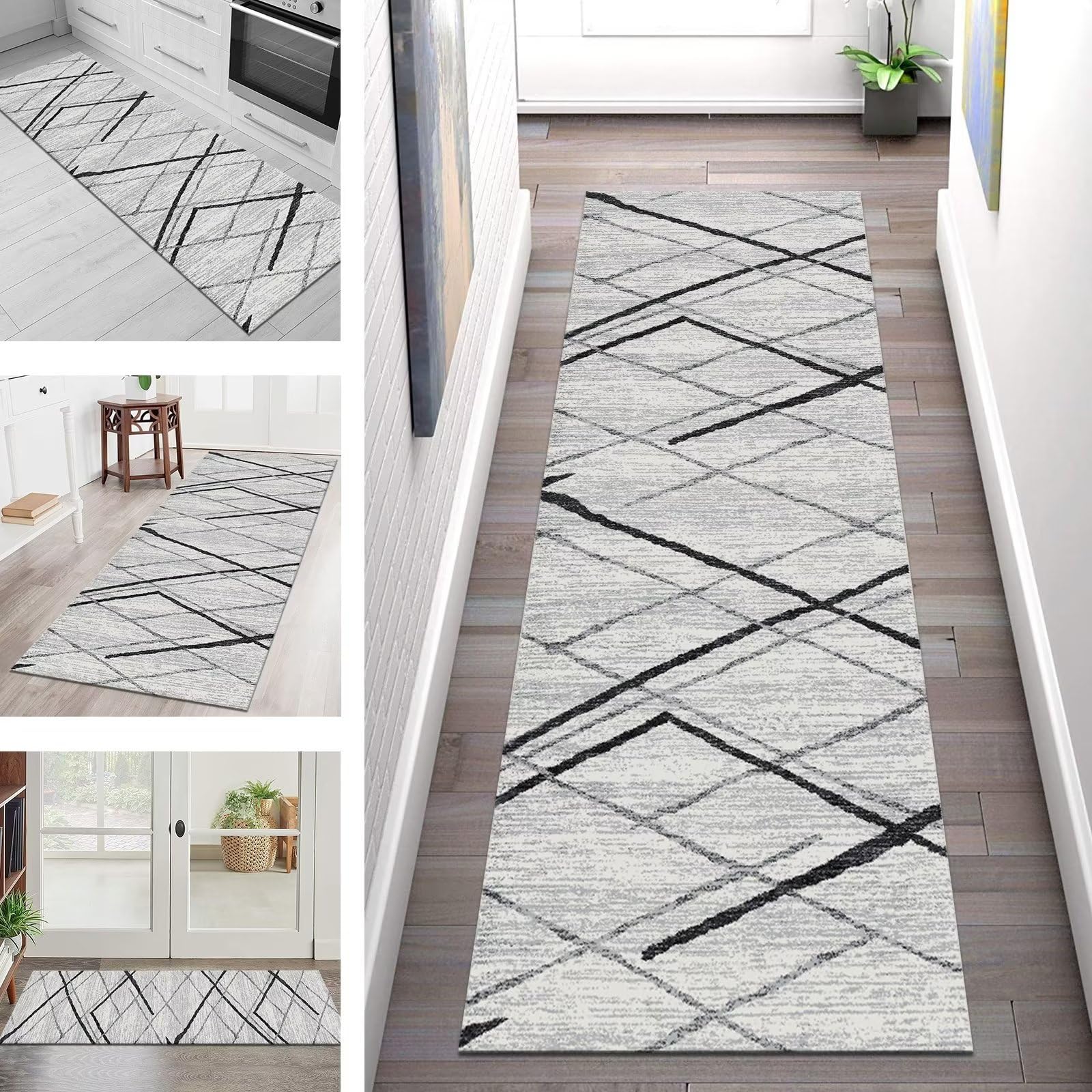 Tappeto Passatoia per Corridoio Antiscivolo Tappeto Cucina Lavabile Grigio chiaro Nero 90X140CM Tappeti Runner 3D Soggiorno Tappetino zerbino al metro Si pulisce con il mocio è Antisfilo tappeti