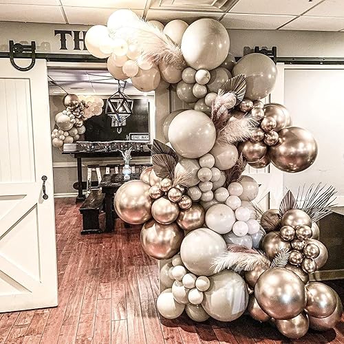 Miniatura 1 de PartyWoo 140 guirnaldas de globos de arena blanca, paquete de globos de arena blanca, globos dorados champán para guirnalda de globos como