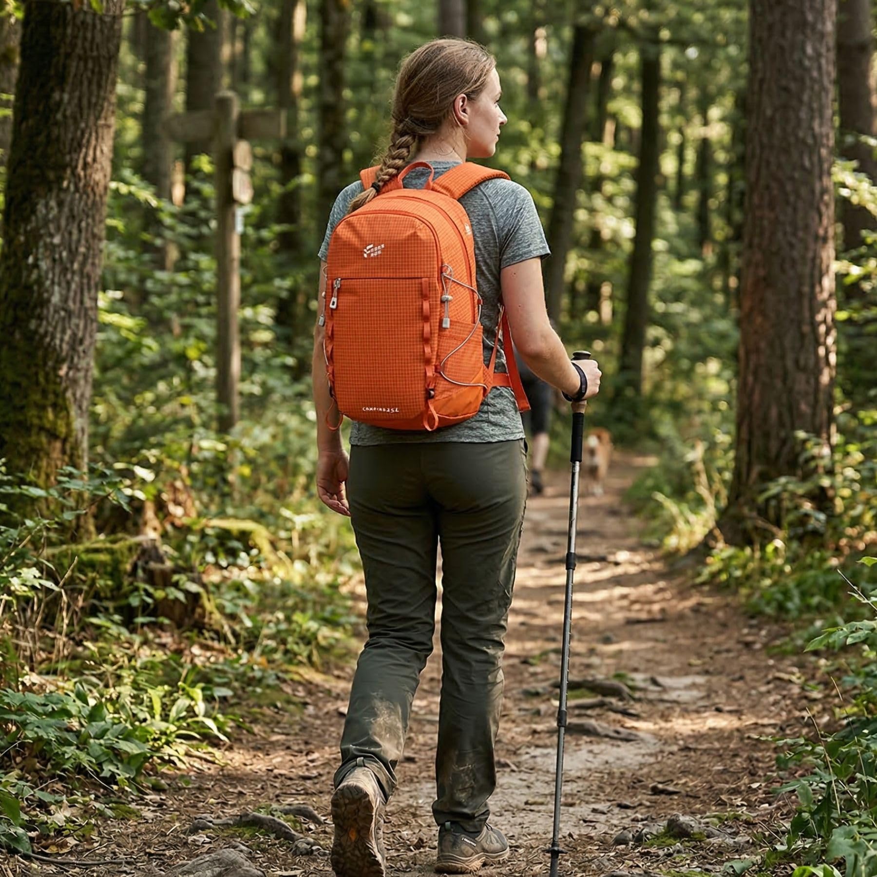 Zaino da trekking da donna, da uomo, da viaggio, impermeabile, leggero, per escursioni, ciclismo, arrampicata, campeggio, sport, riso con strisce riflettenti, Colore: arancione.