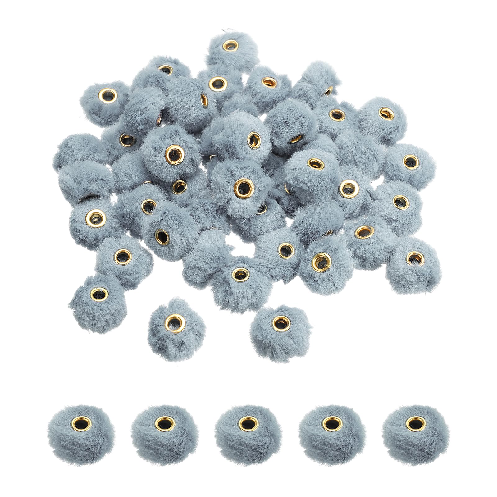 sourcing map 50Pcs Pom Pom Beads, 22 x 12.5mm Faux Fur Fluffy Fuzzy Spacers Bead with 4mm Hole, Soft Pompoms Ball for Pens Keychains Hair Accessories DIY Bracelet Jewelry Making, Gray Blue