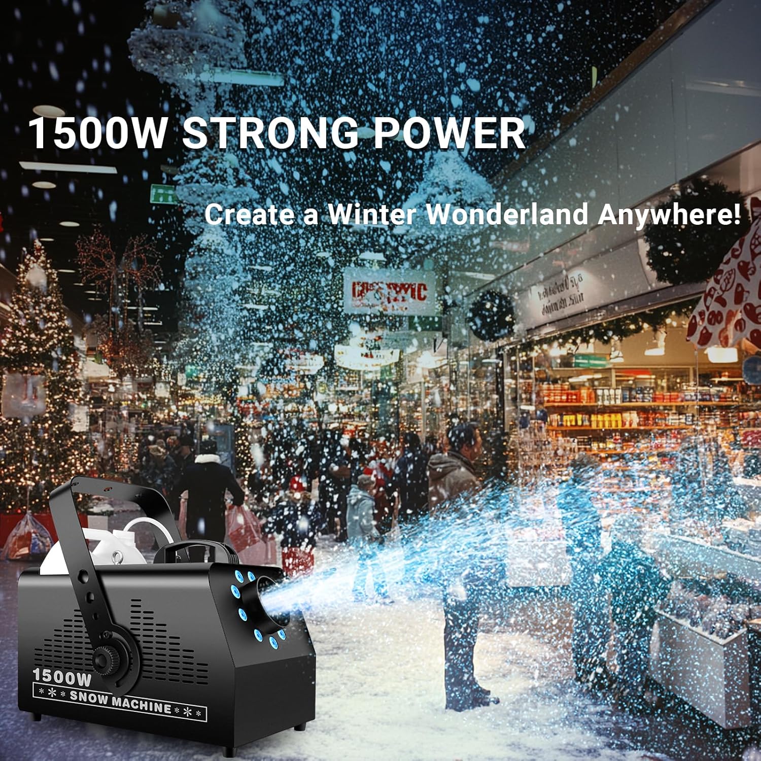 1500W Snow Machine Snowflake Maker: Wired & Wireless Remote Snow Volume - with 9LED RGB Lights - Artificial Fake Snow Machine for Outdoor Christmas Party Wedding Fiestas Holiday Stage Effects