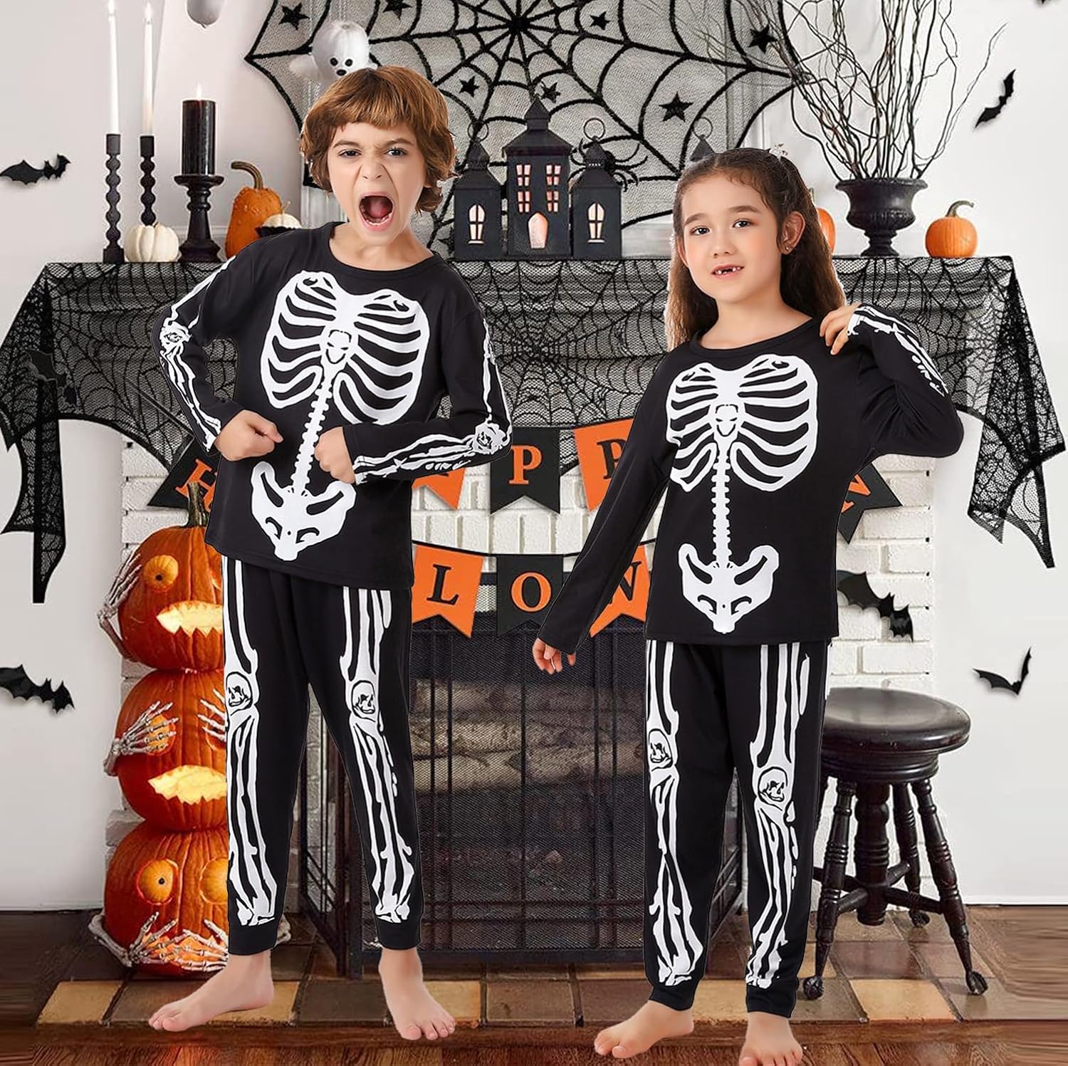 Halloween Matching Pajamas Set for Family Funny Print Jammies PJs Holiday Sleepwear Loungewear for Women/Men