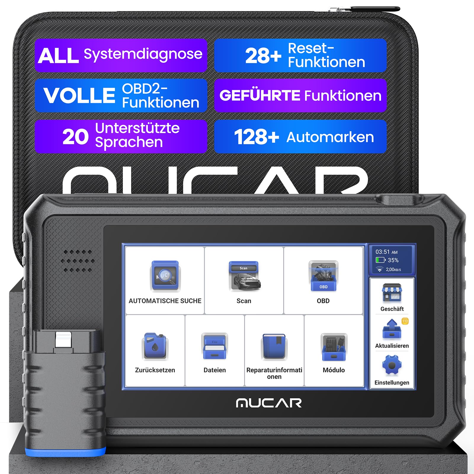 OBD2 Diagnosegerät, MUCAR VO6 Diagnosegerät Auto, Für Alle Fahrzeuge Mit & Alle Systemdiagnosen Und 28 +Reset-Funktion, Kfz Auslesegerät Mit AutoVIN, Android 10.0