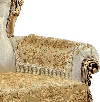 Loom and Mill Luxury Sofa Armrest Covers Set of 2, Thick Jacquard Nonslip Couch Arm Cover Furniture Protector with Lace Edge and Handmade Tassels for Chair Couch Sofa Yellow, 20x24 inch