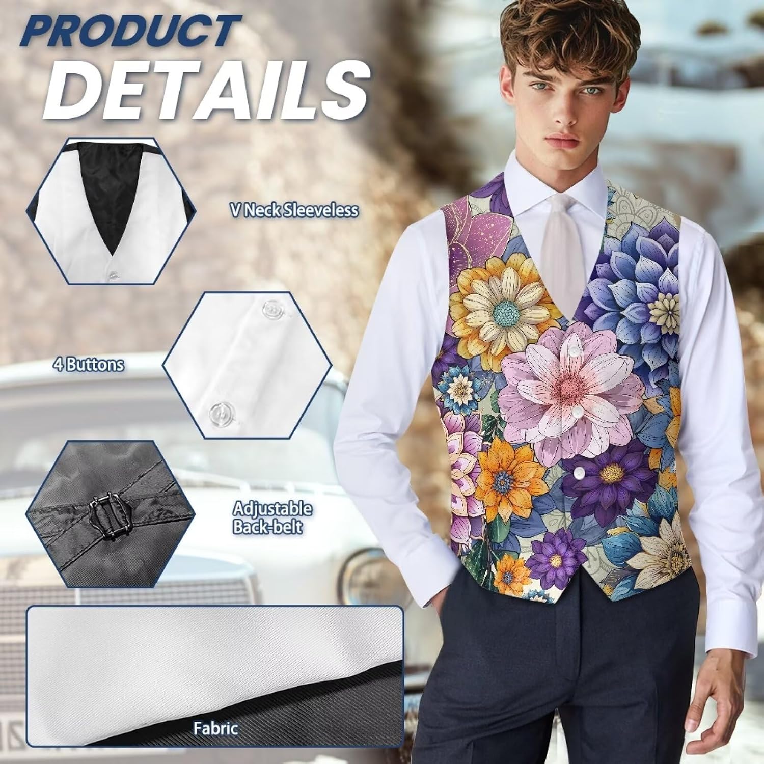 Men's Herringbone Suit Vests Wedding Business Dress Waistcoat Vest with Buttons