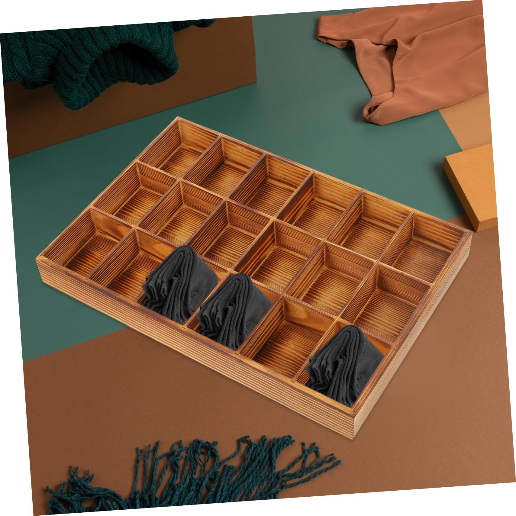 IMIKEYA Caja Organizadora De Madera 18 Compartimentos, Separador De Cajones Para Calcetines y Ropa Interior, Acabado Madera Natural, Organizador Funcional Para Armario y Hogar, 1 Unidad