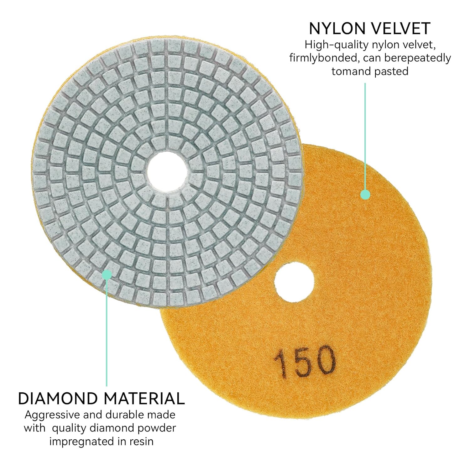 14-Piece Diamond Polishing Pads Set, Wet/Dry Quartz Polishing Kit, Granite, Stone, Concrete, Marble, Tile Polishing Pads for Grinder, 4-Inch, 100-10000 Grit with Hook & Loop Backer and Drill Adapter