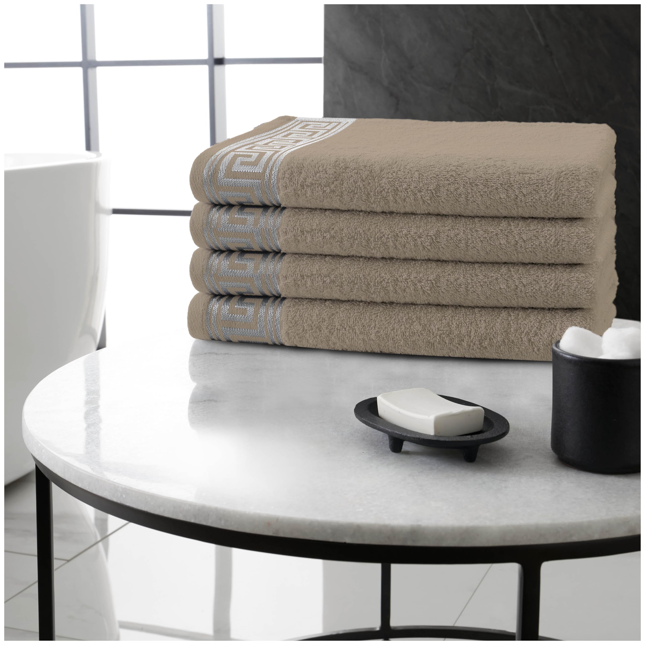 GC GAVENO CAVAILIA Greek Key Bath Towels - Natural - 66 x 115 CM - 4 Pack — image 1
