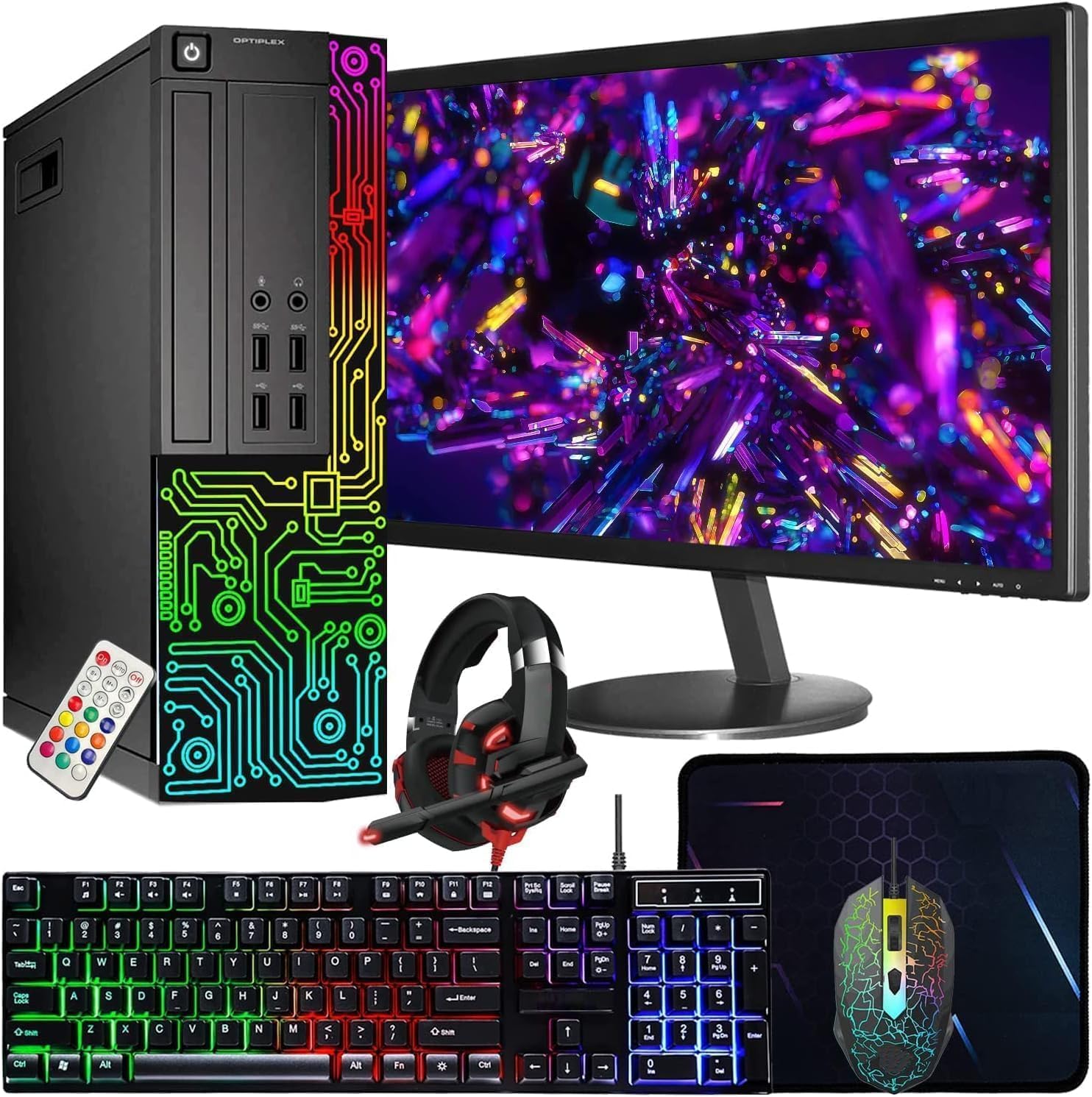 Dell OptiPlex RGB Desktop Computer PC, Intel Core i7, 16G RAM, 512G SSD, New 22 inch FHD Monitor, RGB Keyboard & Mouse, RGB Headphone, Webcam, WiFi, BT 5.0, Windows 11 Pro (Renewed)