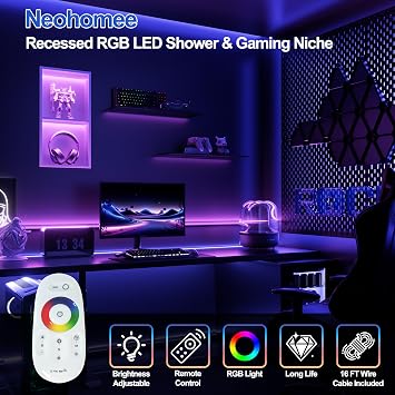 2-Tiers 12x24 Wall Niche with RGB LED Light Strips, White Shower Niche Cabinet, Stainless Steel Bathroom Shelf, NO Tile Needed Recessed Cubby Storage Organizer