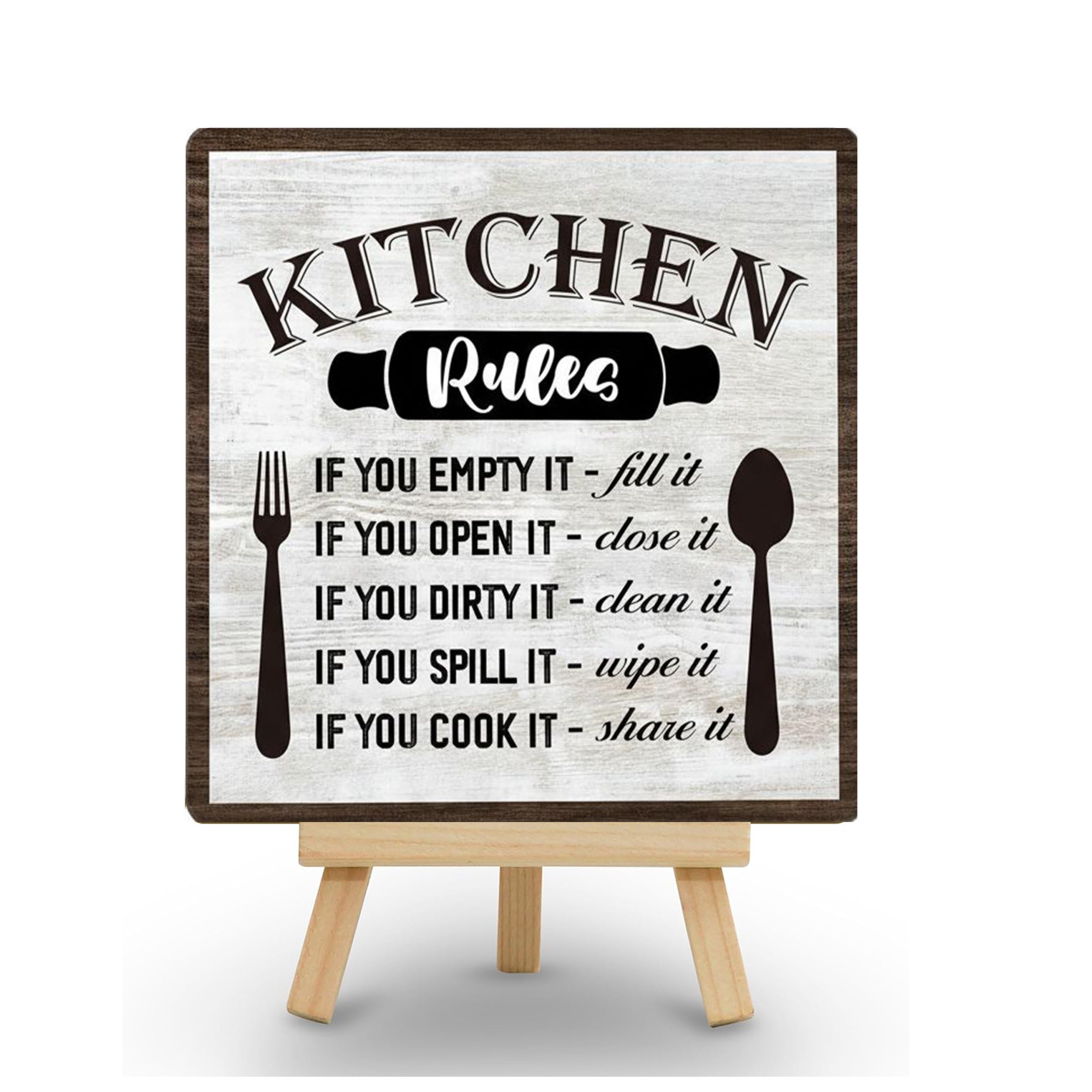 Kitchen Rules Rustic Decorative Sign Wooden Sign with Easel - Home Decor, Kitchen, Desk Table Decorations-image-7