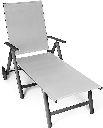 Amazon De Vanage Sonnenliege In Grau Gartenliege Mit 2 Radern Liegestuhl Ist Klappbar Gartenmobel Strandliege Aus Aluminium Relaxliege Fur Den Garten Terrasse Und Balkon Gartenliege Alu Klappbar