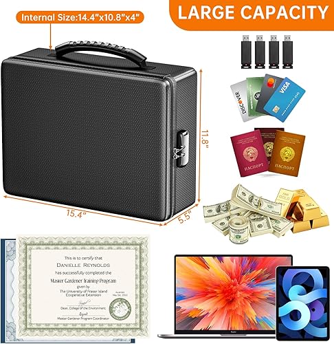 Miniatura 108 de ENGPOW Bolsa de documentos ignífuga de 5200°F con cerradura, caja ignífuga con aislamiento térmico mejorado, organizador de archivos de 8 capas