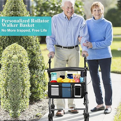 Miniatura 6 de Cesta para andador Dotday con porta copa, accesorios para andador fáciles de usar, bolsa de almacenamiento plegable, nunca se vuelca