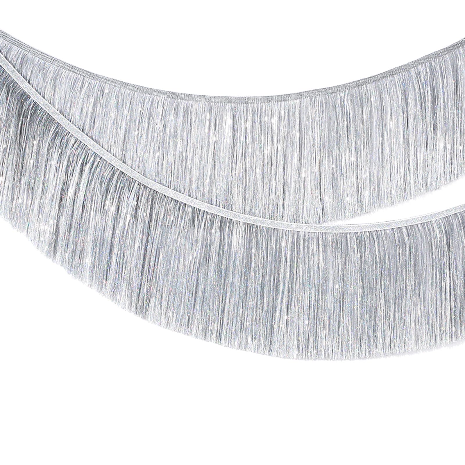 2M Guirlande à Franges,20cm Argent Métallique Brillant Tinsel,Décoration Fête en Feuille pour Anniversaire,Marriage,Nouvel an,DIY Photobooth