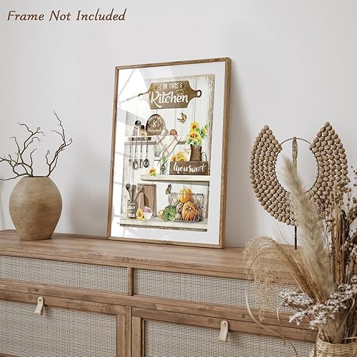 Miniatura 3 de Dazzlewall Arte de pared rústico de cocina campestre, la vida es dulce y buena comida, citas de buen estado de ánimo, imágenes de cocina de girasol,
