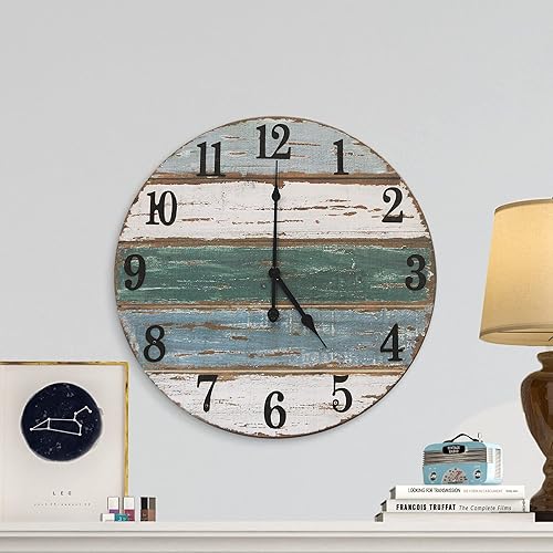 Miniatura 2 de Wall Charmers - Reloj de pared rústico, de madera real con números de metal, hecho a mano, reloj de pared de playa, grande y fácil de leer, 18